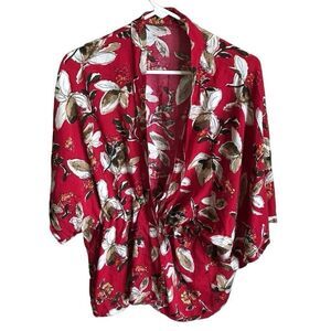 Justin & Taylor One Size Red floral shrug jacket NWT open front ties